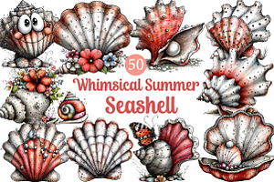 Whimsical Summer Seashell Clipart, an Illustration by DreamArtGraphic
