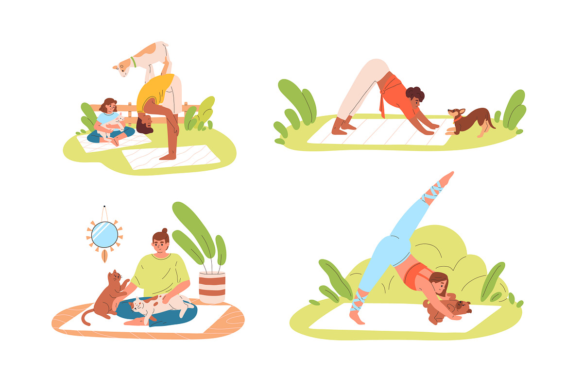 Yoga with pets set, a Sport Illustration by Good Studio (Photo 4 of 5)