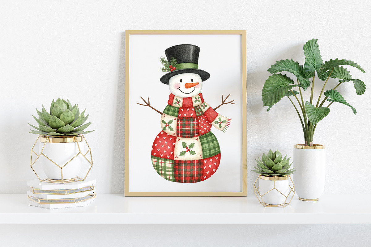 Boho Retro Patchwork Christmas Snowm, an Illustration by Craft Nest (Photo 5 of 6)