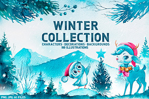 Winter collection. Watercolor.