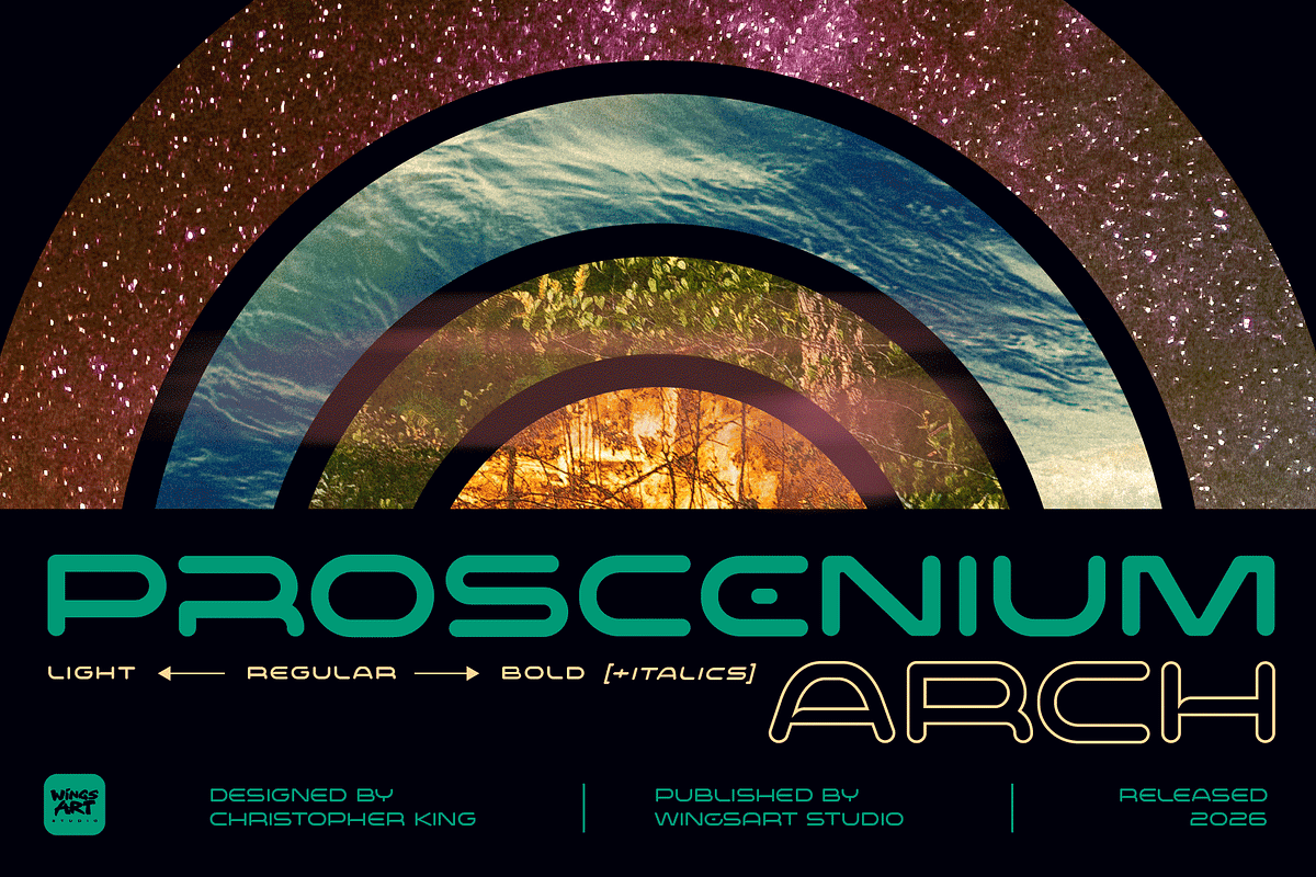 Proscenium Arch - Sci-Fi Font, a Sans Serif Font by Wingsart Studio (Photo 1 of 15)