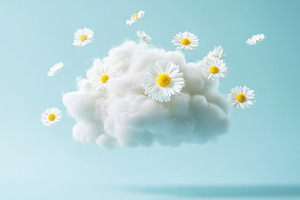 Dreamy Floating Cloud with Flowers – Surreal Nature Concept, an Abstract Photo by Natalia Klenova's Shop