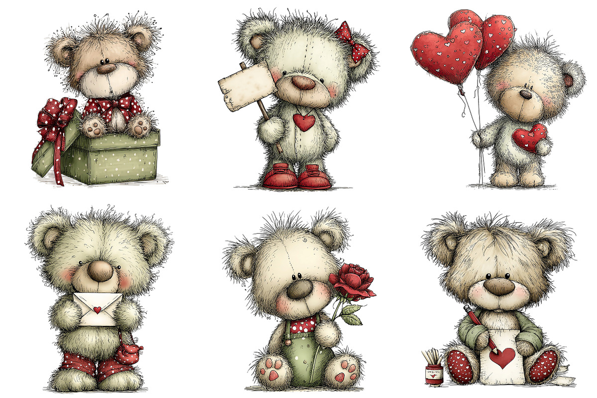 Whimsical Valentine Teddy Bear PNG, an Illustration by Craft Nest (Photo 4 of 11)