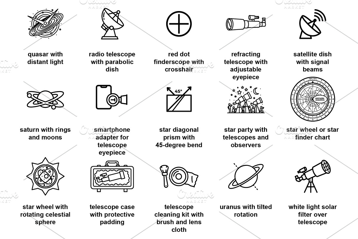 Telescopes & astronomy Icon Set, an Outline Icon by Nurlan's shop (Photo 2 of 5)