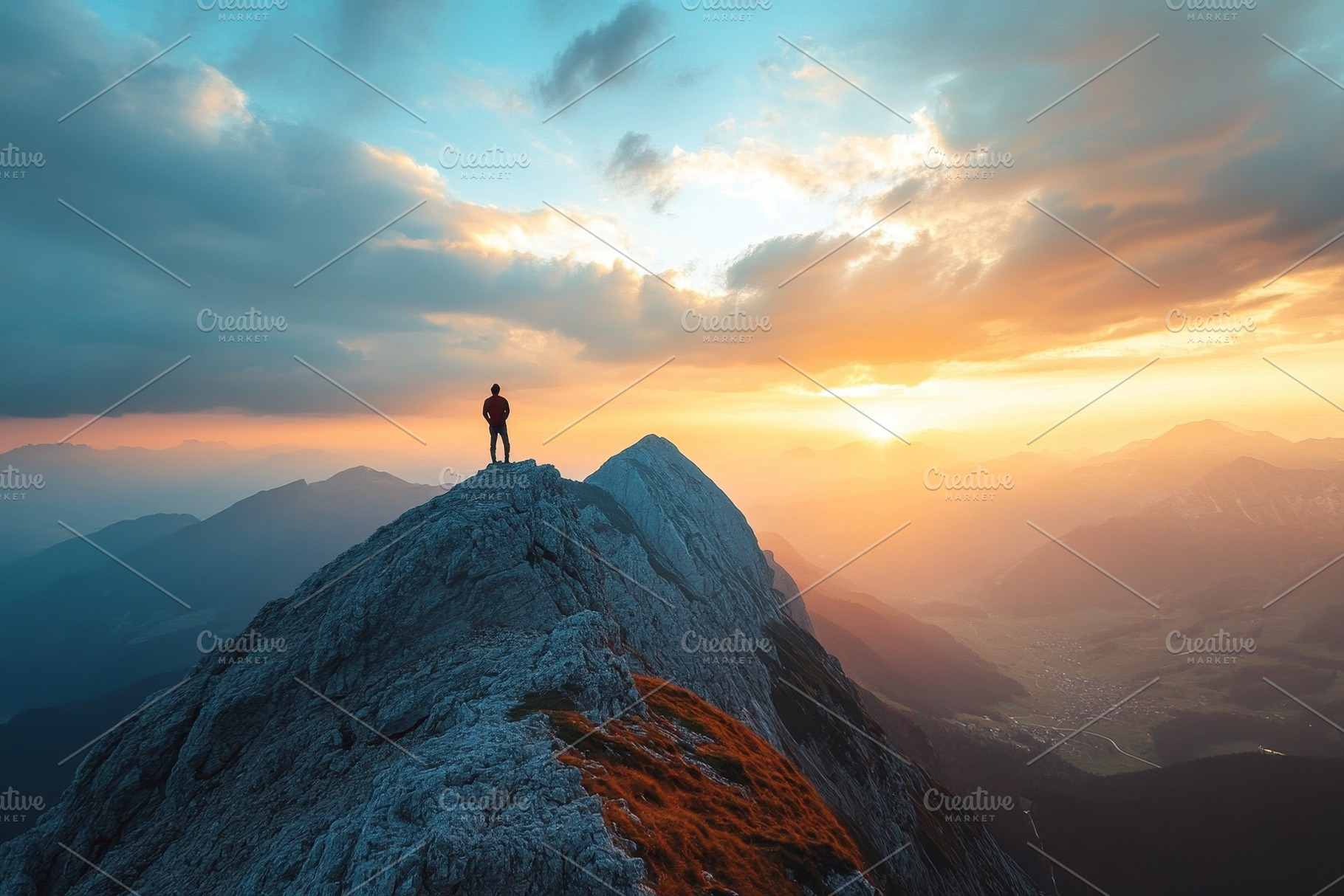 Sunset views from mountain peak, a Photo by Pavel_design