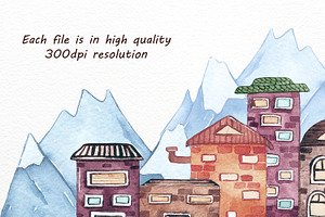 Watercolor City Life Clipart