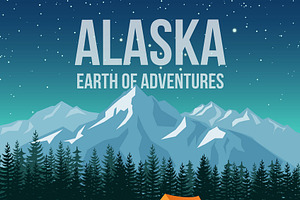 Alaska wildlife travel poster, an Illustration by Microvector