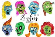 Watercolor Zombies Clipart, an Object Graphic by Paulaparaula (Thumbnail 1 of 3)