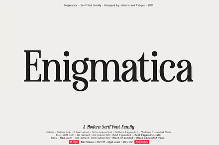 Enigmatica - Serif font family, a Serif Font by Artistic & Unique