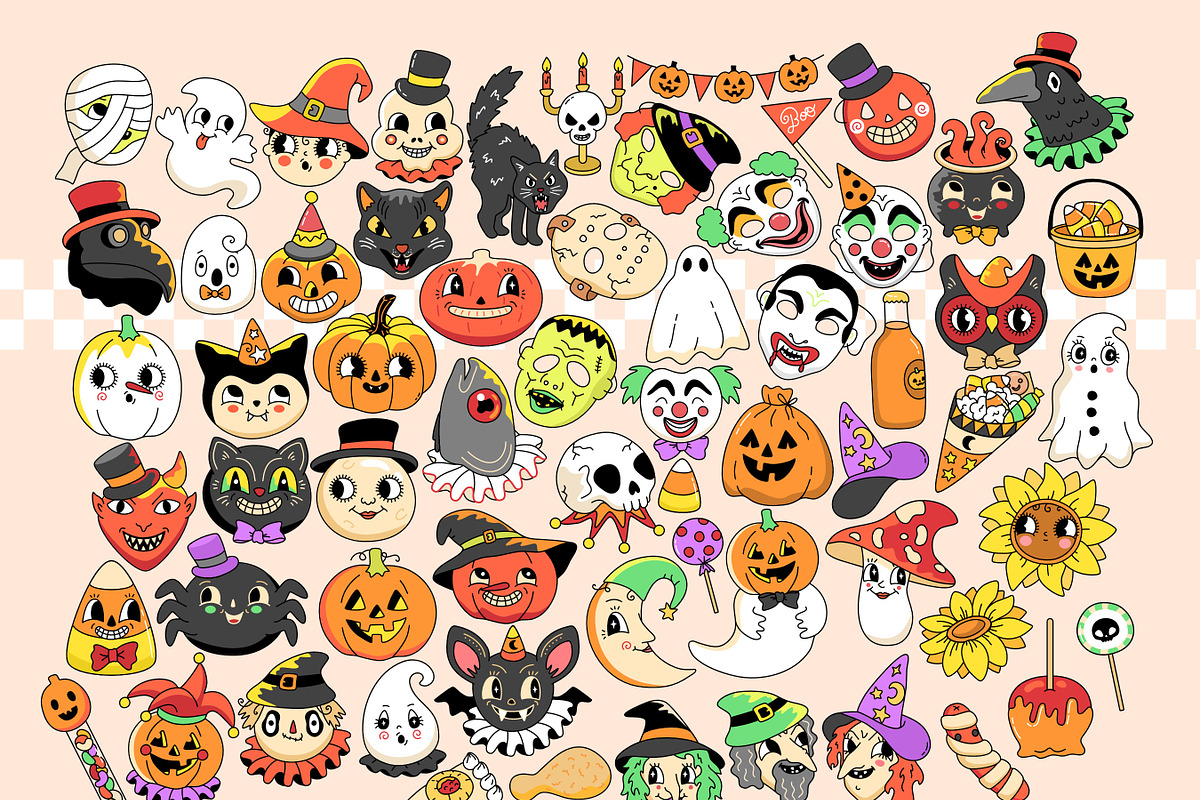 Retro Vintage Halloween Clipart Pack, an Object Graphic by Huxmay (Photo 2 of 8)