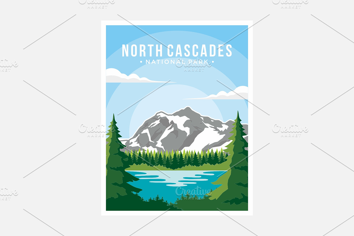 North Cascade national park poster, a Background Graphic by swarnstudio