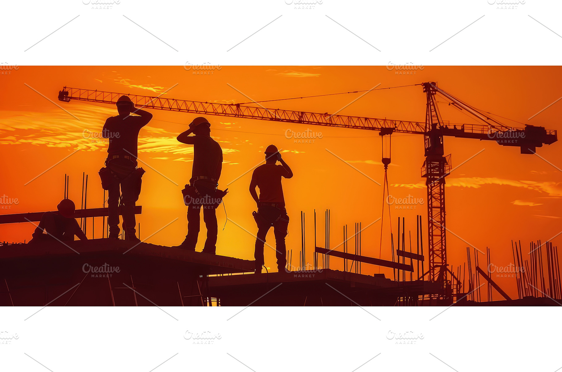 Construction workers silhouetted, an Industrial Photo by piter.goskov