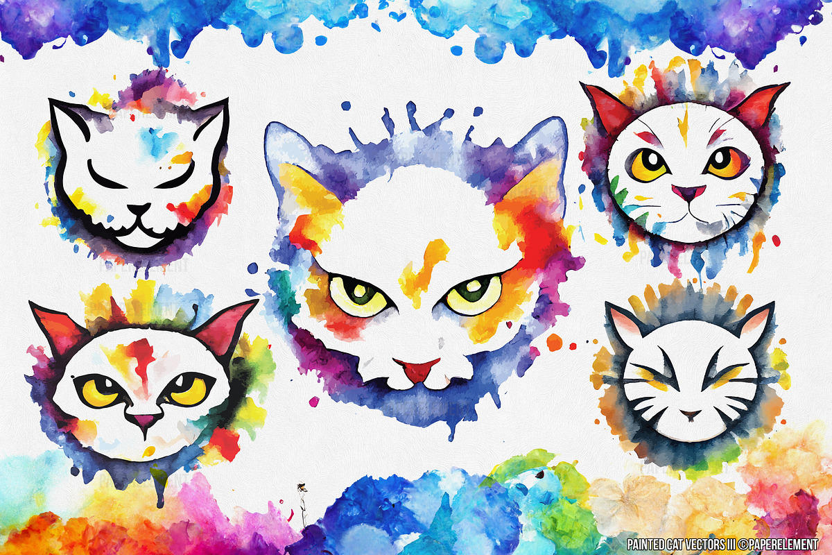 Painted Kitties Vector Pack III, an Illustration by Paper Element (Photo 2 of 4)