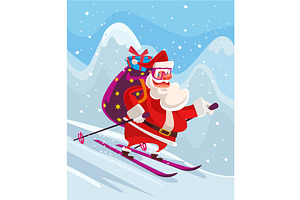 Santa Skiing Deliver Gifts