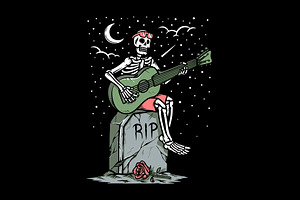 Skeleton Playing Guitar In Grave