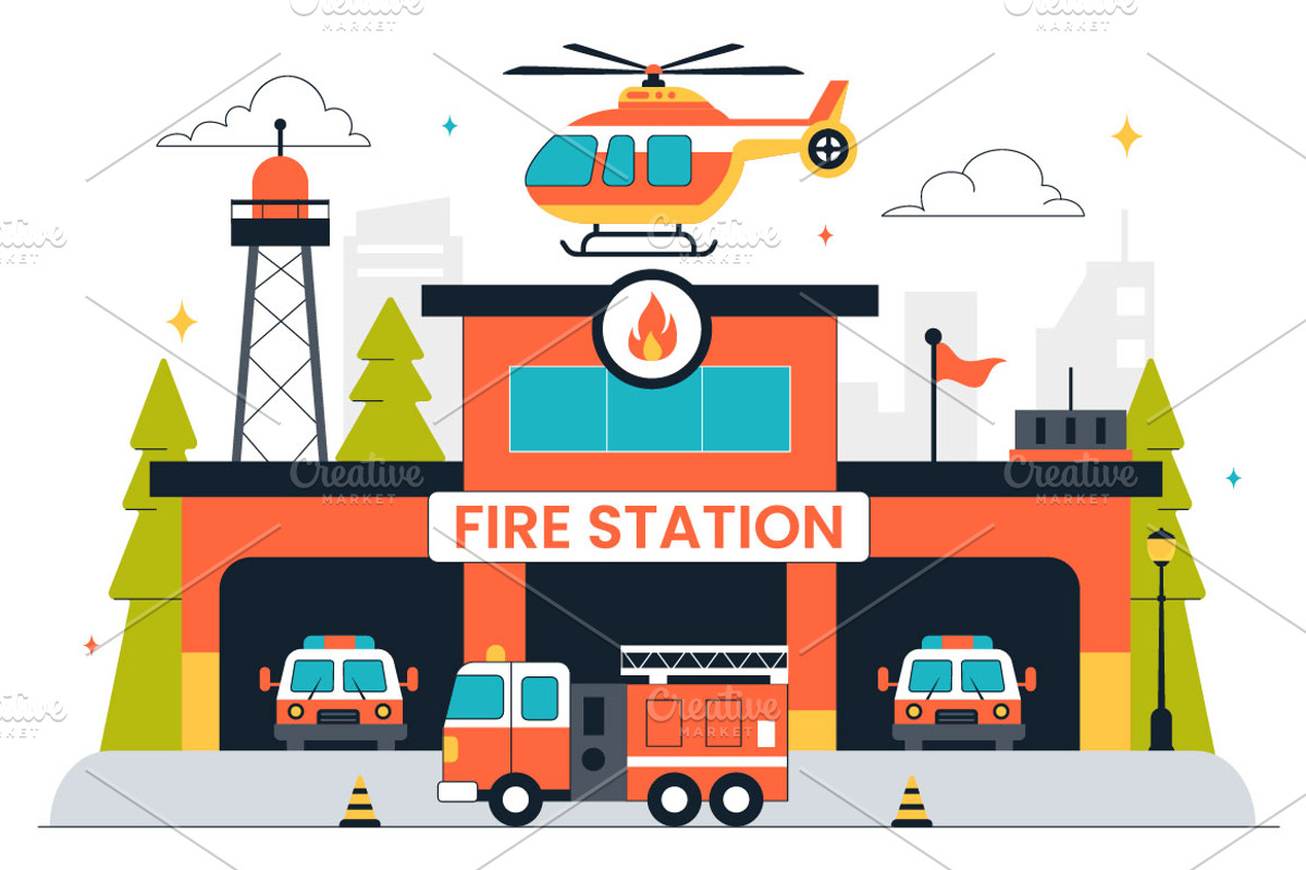 10 Fire Station Building Illustratio, a Transportation Illustration by denayunebgt (Photo 4 of 4)