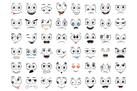 Cartoon faces set. Angry, laughing, a Person Illustration by Yayasya