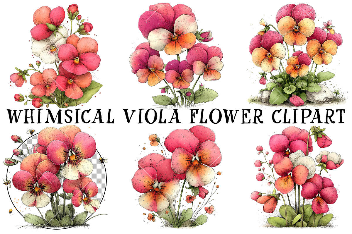 Whimsical Viola Flower Clipart, an Illustration by OK Design (Photo 3 of 6)