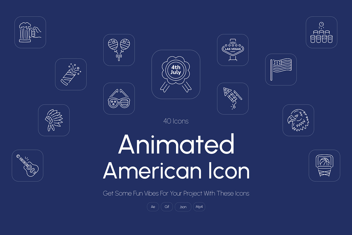 Animated American Icon Art Set, an Outline Icon by Prosymbols (Photo 1 of 4)