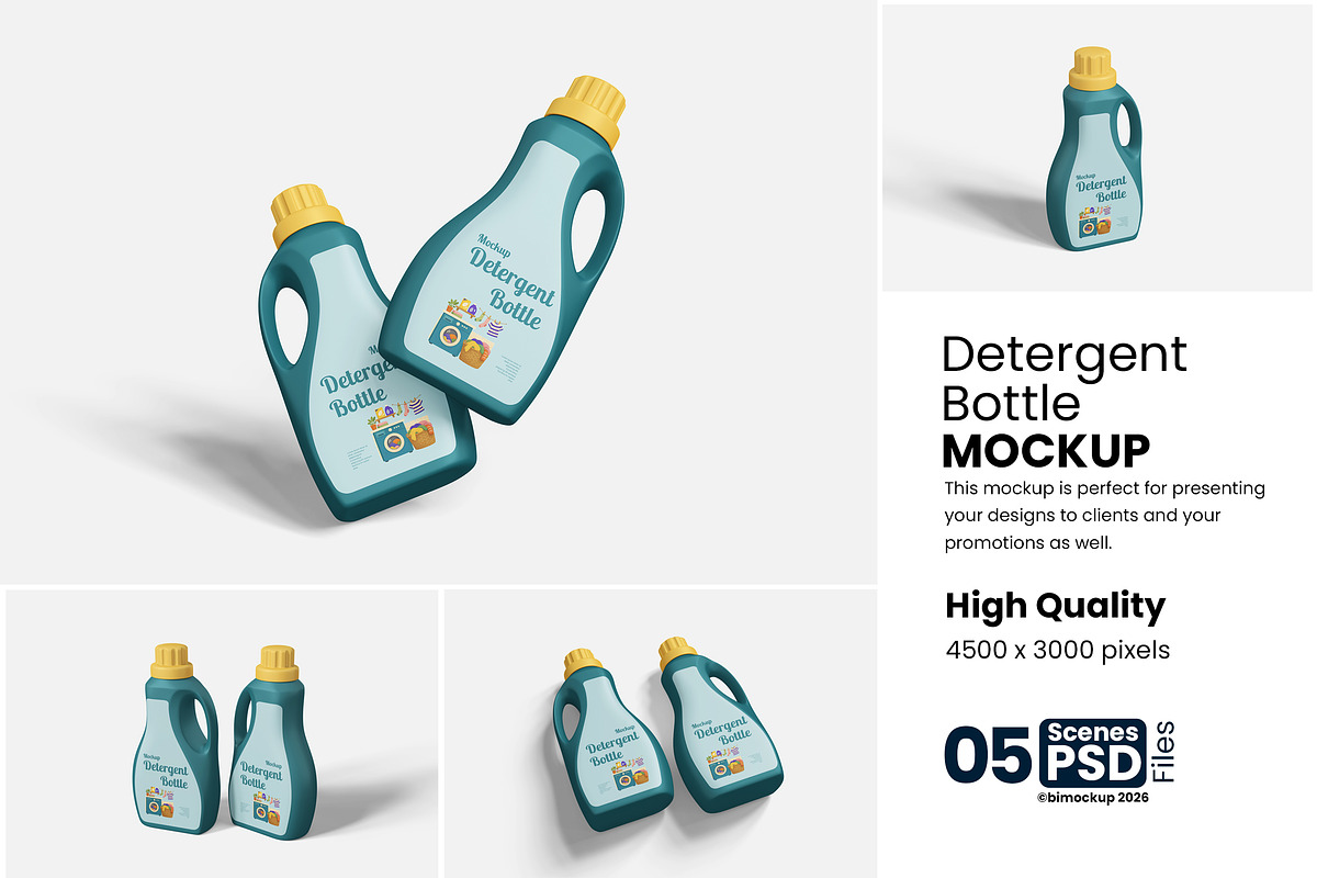 Versatile Detergent Bottle Mockup, an Advertising Mockup by bimockup (Photo 1 of 6)