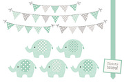 Mint Elephant Clipart & Patterns, an Illustration by Amanda Ilkov (Thumbnail 2 of 3)