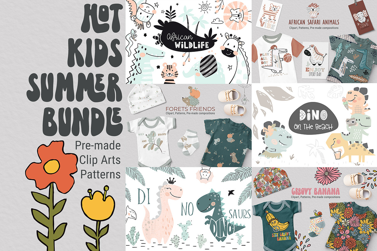 Kids Summer Bundle pattern & clipart, a Pattern Graphic by MeadowFox (Photo 1 of 15)