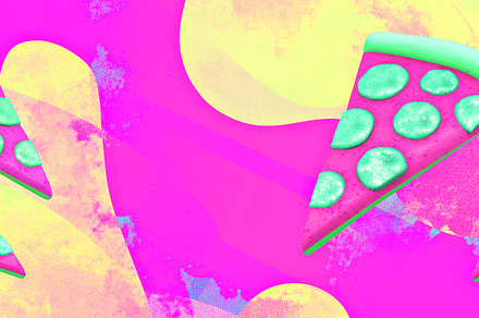 Minimalistic stylized collage banner art. 3d render stylish pizz, a Food & Drink Photo by Jenya Porechenskaya