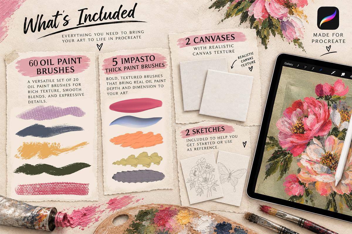 Oil & Thick Paint Procreate BrushSet, a Brush Add-On by Wicked Creative (Photo 7 of 8)