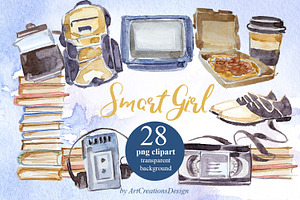 Smart Girl PNG Watercolor Clipart, a Seasonal Illustration by ArtCreationsDesign