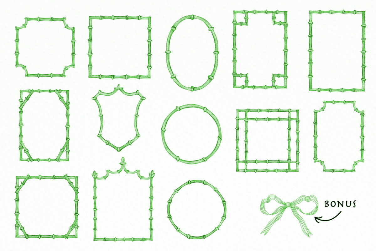 Watercolor Green Bamboo Frames, a Decorative Illustration by SvetaArtStore (Photo 3 of 6)