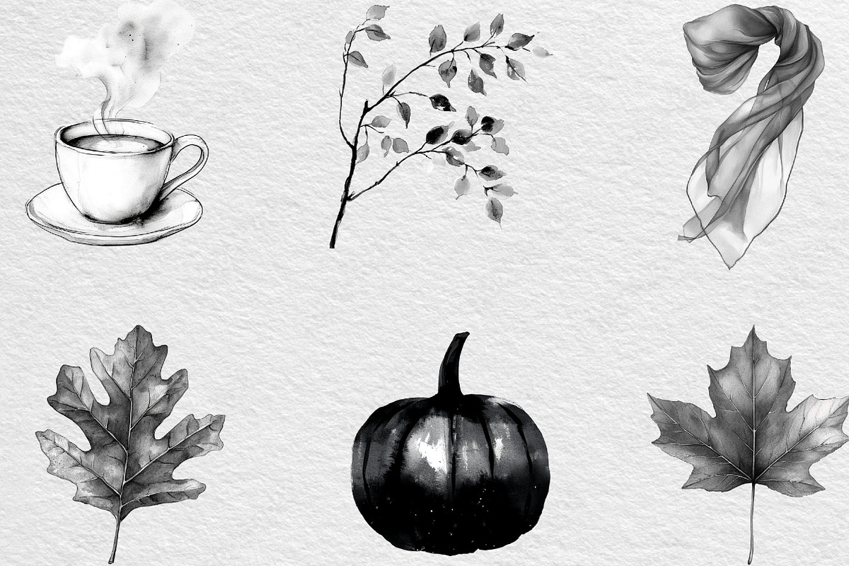 Black & White Autumn Clipart, an Illustration by Black Bird Studio (Photo 4 of 6)