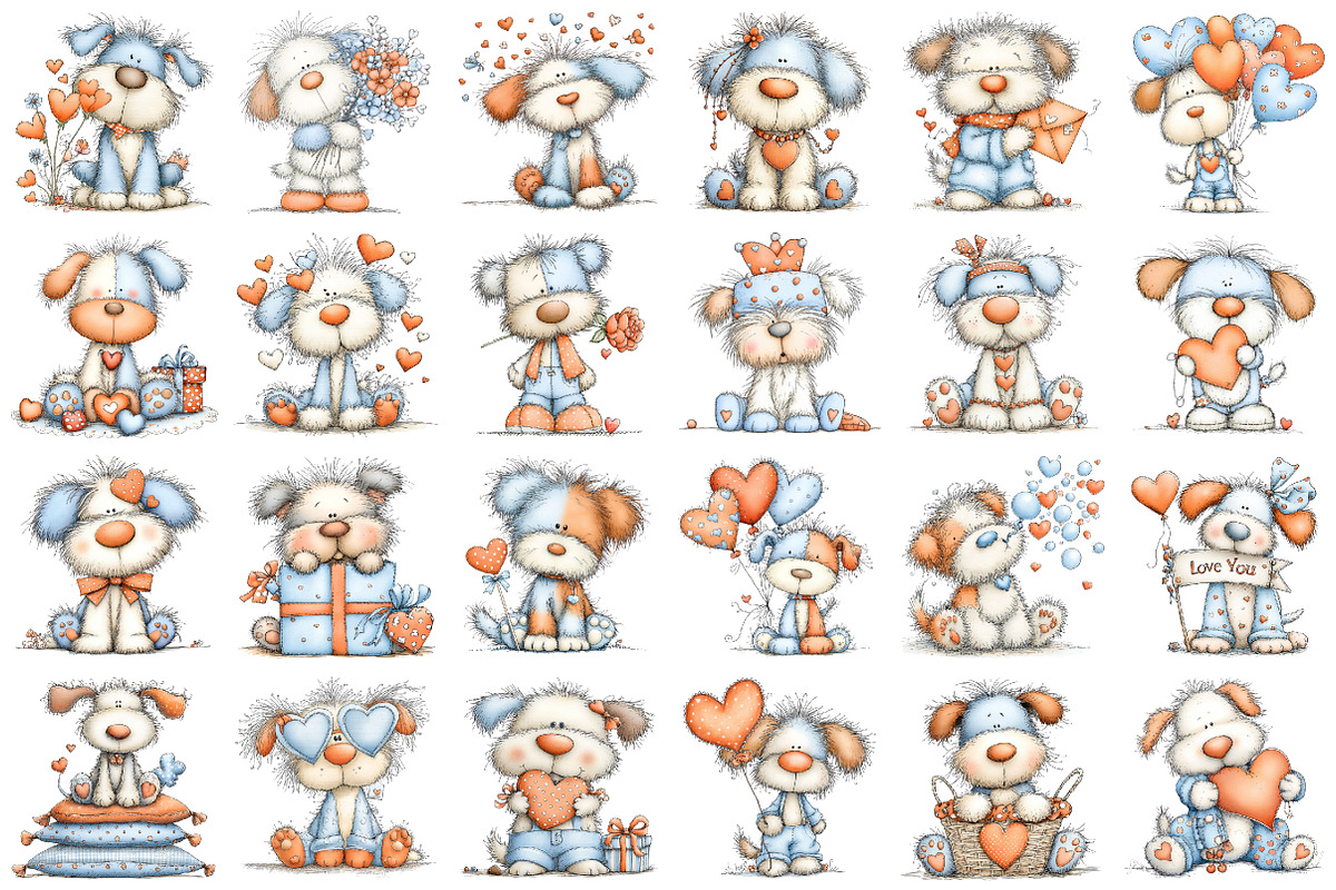 Whimsical Valentine Fluffy Dog Clipa, an Illustration by designcity5 (Photo 2 of 5)