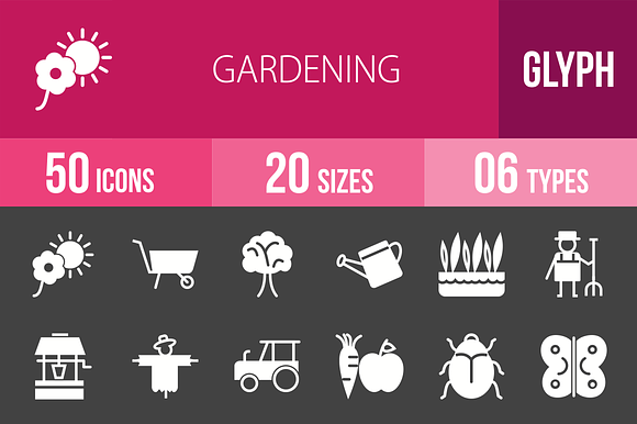 50 Gardening Glyph Inverted Icons