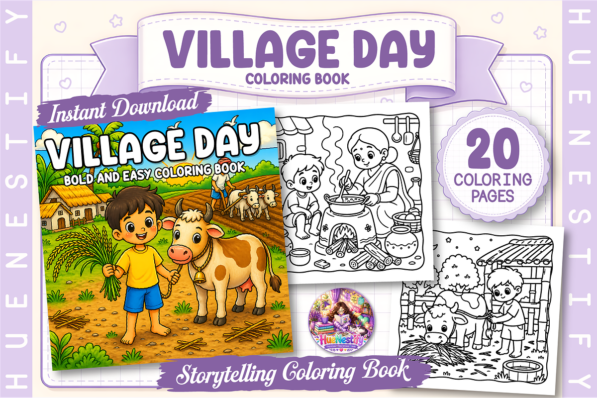 Village Day Story Coloring Book, a Person Illustration by HueNestify (Photo 1 of 5)