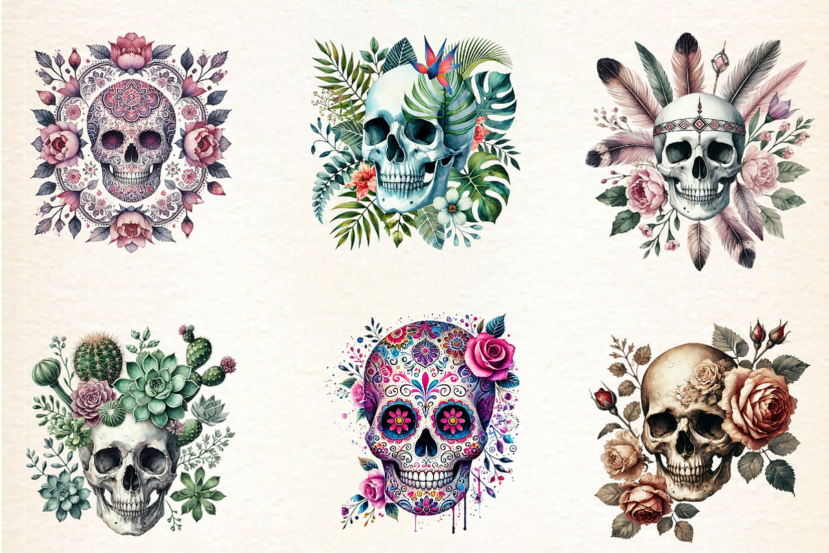 Skull Floral Sublimation Clipart Bun, an Illustration by DreamArtGraphic (Photo 5 of 5)