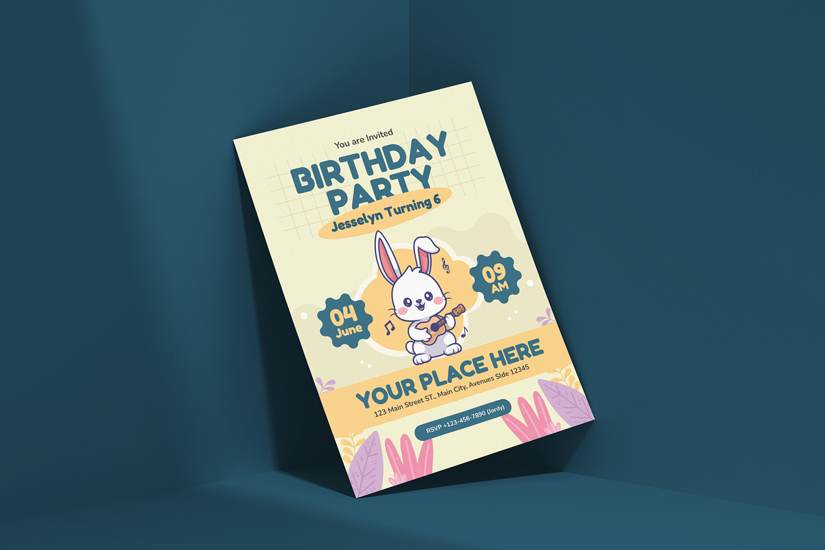 Floral Bunny - Birthday Invitation, an Invitation Template by VUNIRA (Photo 2 of 2)