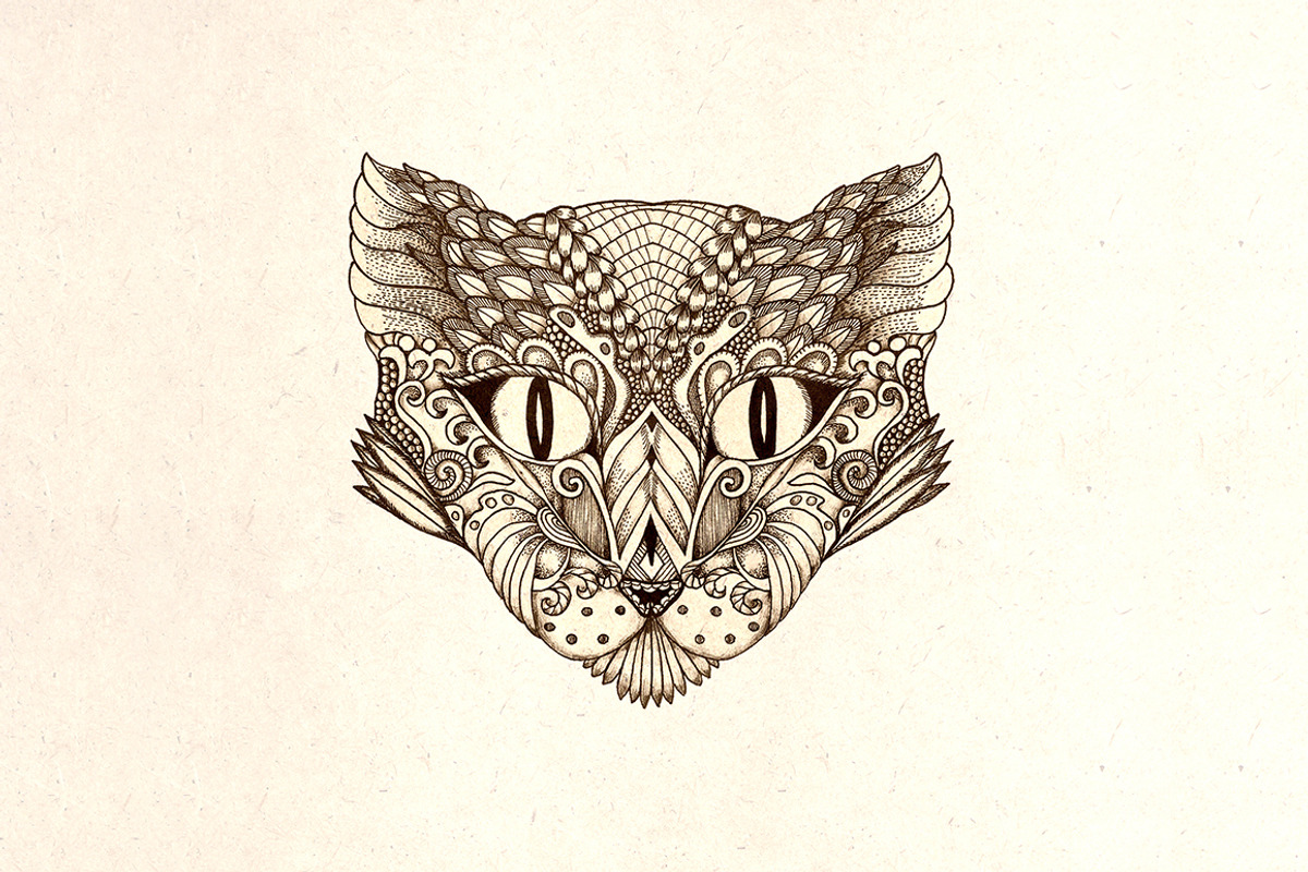 Decorative cat face, an Animal Illustration by Marina Zabrodina (Photo 3 of 3)