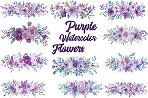 Elegant Purple Floral Set, an Illustration by balal