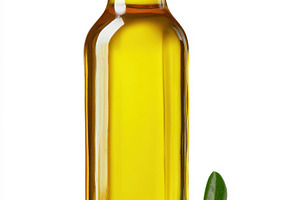 Bottle of olive oil with olives and leaves, a Food & Drink Photo by AlyaAnd