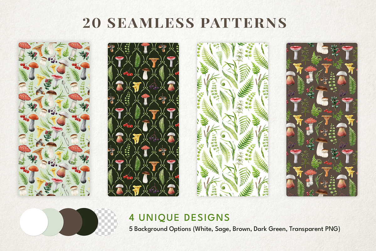 Forest Mushrooms Watercolor Clipart, a Decorative Illustration by AnitaPol (Photo 7 of 21)