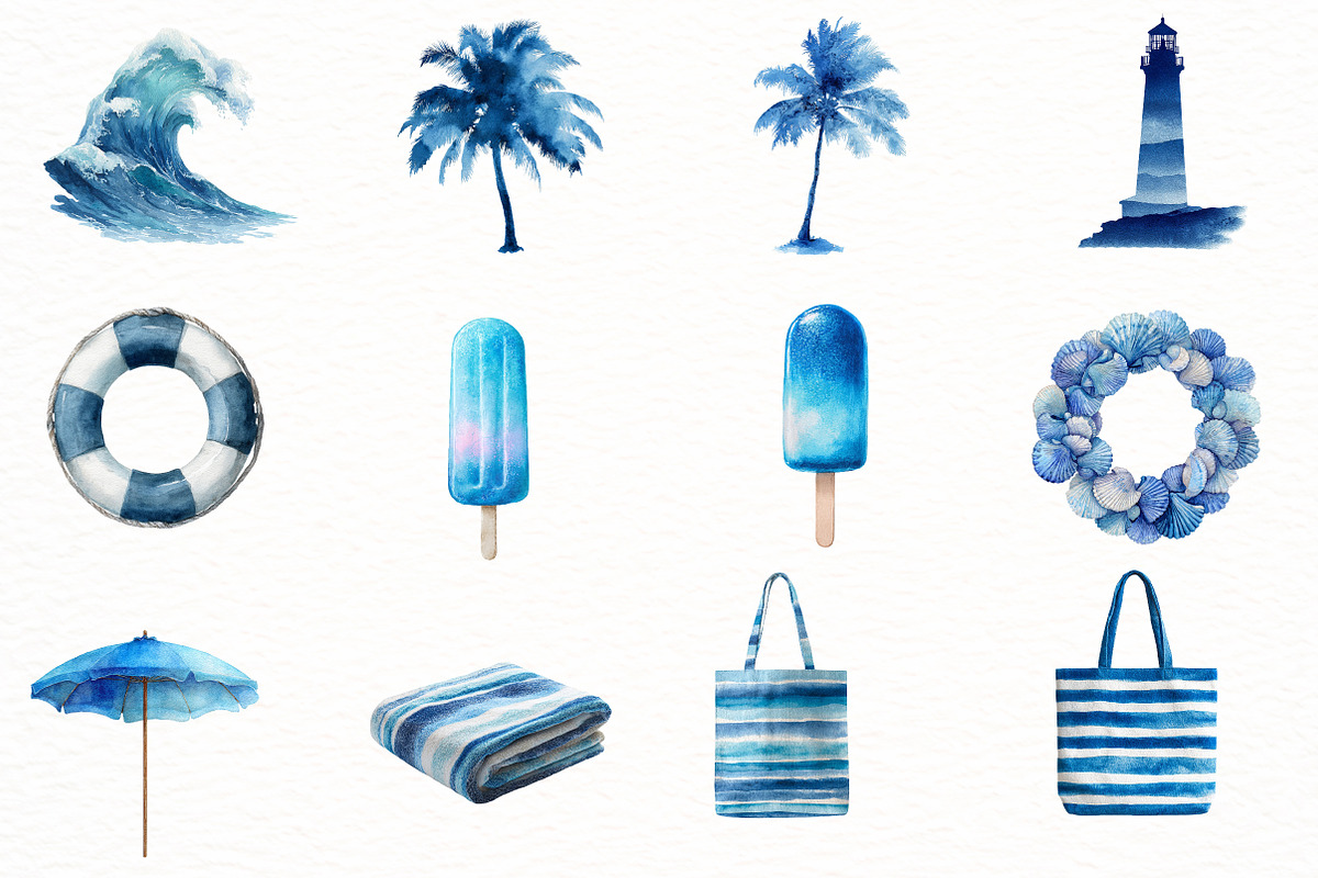 watercolor Summer beach clipart, an Illustration by Designworld (Photo 2 of 7)