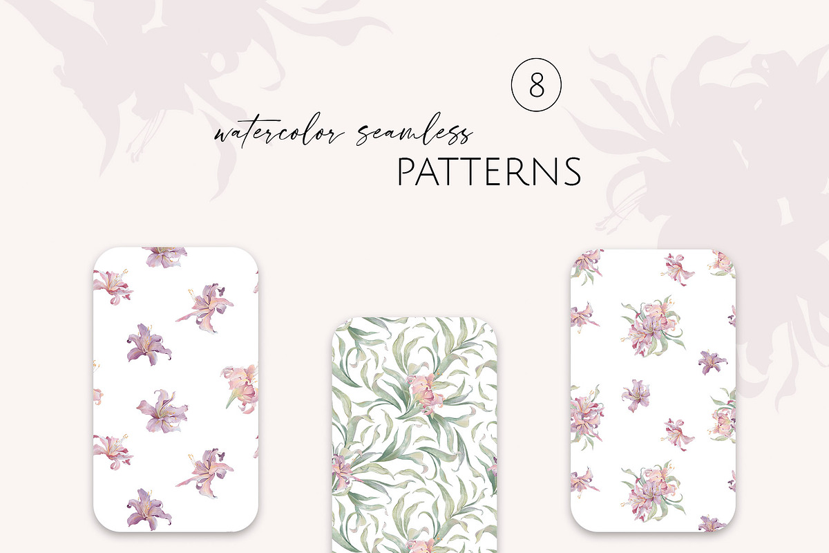 PURPLE LILIES watercolor flowers, a Decorative Illustration by Yuliia Lashevska (Photo 8 of 14)
