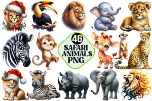 Safari Animals Watercolor Clipart, an Illustration by Pixels.Craft