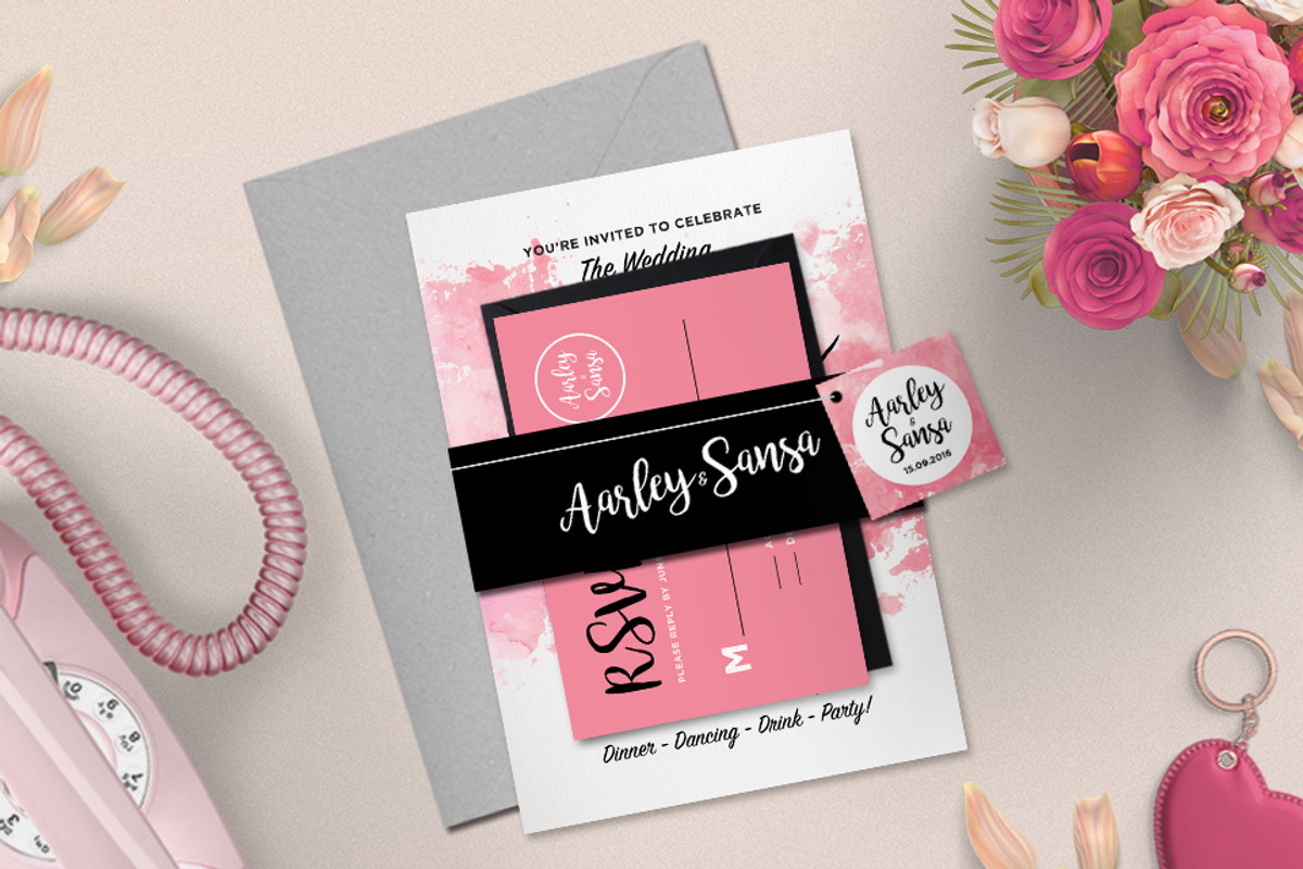 Watercolor Wedding Invitation Set, an Invitation Template by Aarley Kaiven (Photo 3 of 5)