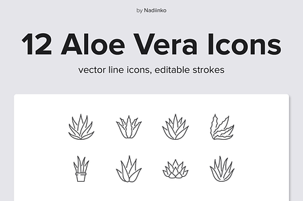 Aloe Vera Line Icons, an Outline Icon by Nadiinko