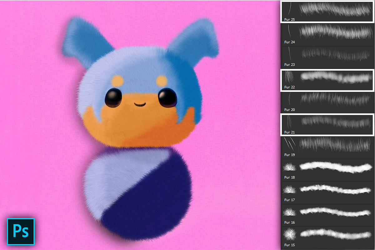 50 photoshop Fur & Texture Brushes, a Brush Add-On by Velo Graphic Studio (Photo 4 of 11)