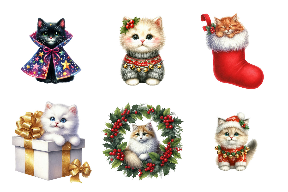 Christmas Cat Clipart, an Illustration by Design Market (Photo 5 of 5)