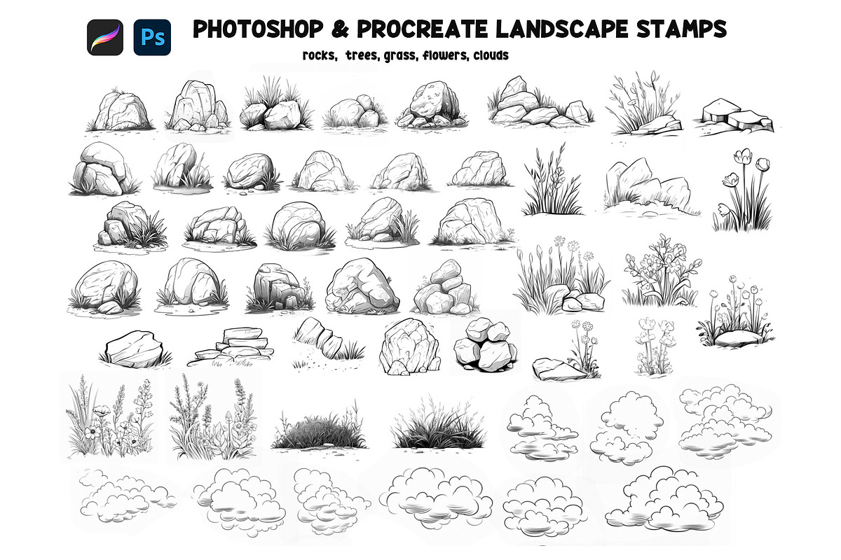 Landscape Procreate Photoshop stamps, a Brush Add-On by Spark Studio Brushes (Photo 5 of 7)