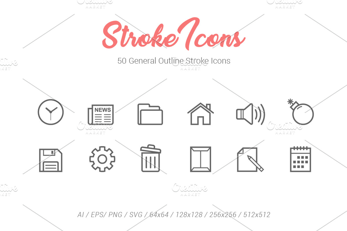50 General Outline Stroke Icons, an Icon by WORAKAMON Design Studio