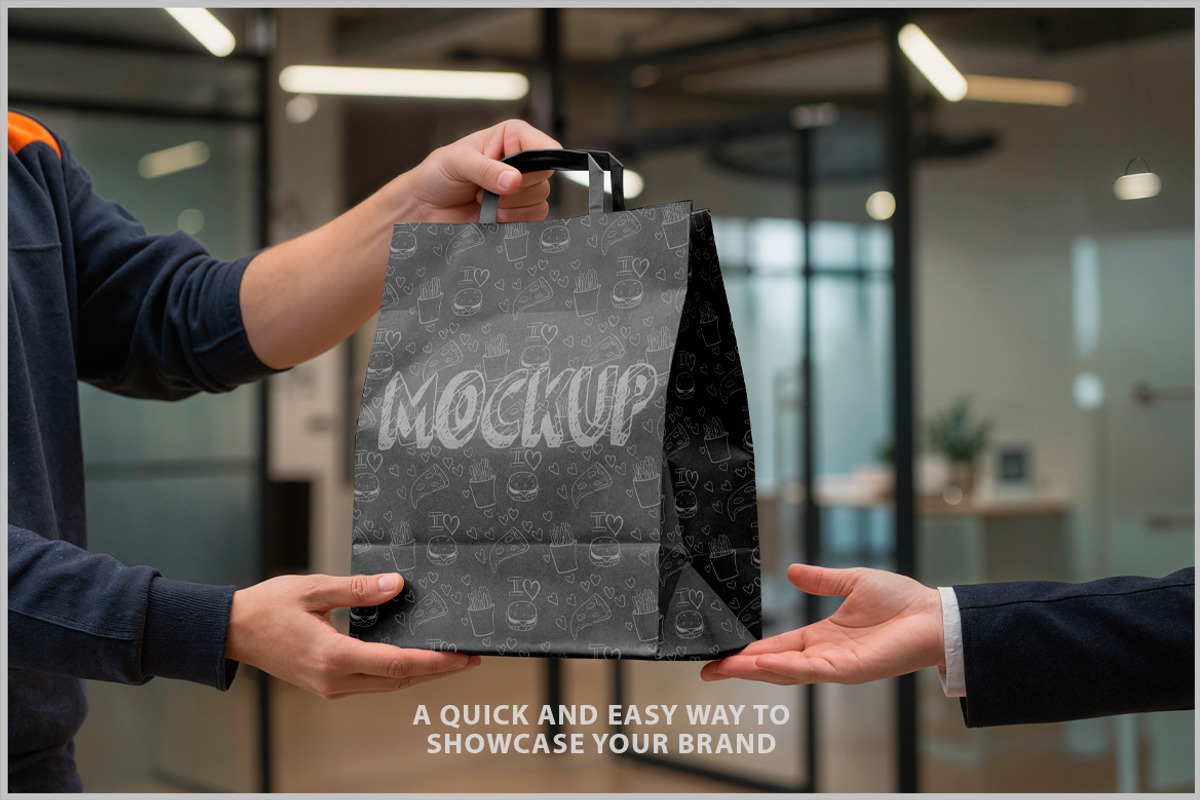 Bag Mockup During Food Delivery PSD, a Packaging Mockup by Bruno's Shop (Photo 2 of 4)